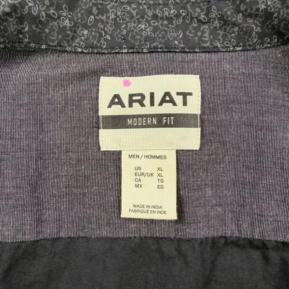 Ariat Mens Marcel Modern Fit Long Sleeve Button Down Shirt Black Grey Floral - Picture 6 of 13